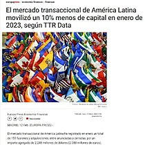 El mercado transaccional de Amrica Latina moviliz un 10% menos de capital en enero de 2023, segn TTR Data
